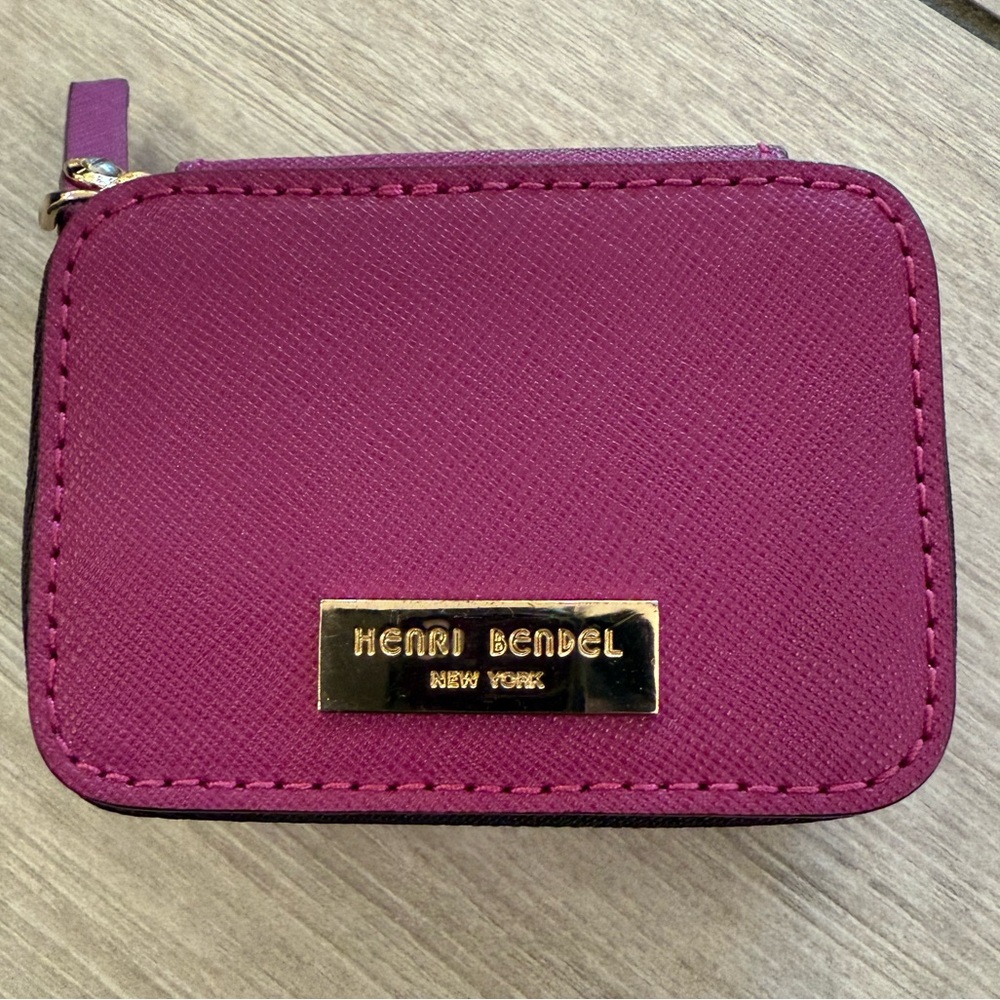 Henri Bendel West 57th Pill Box Case in Magenta Genuine Saffiano Leather